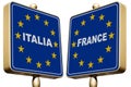 Italian French BorderÃÂ - Road Signs with the European Union Flags